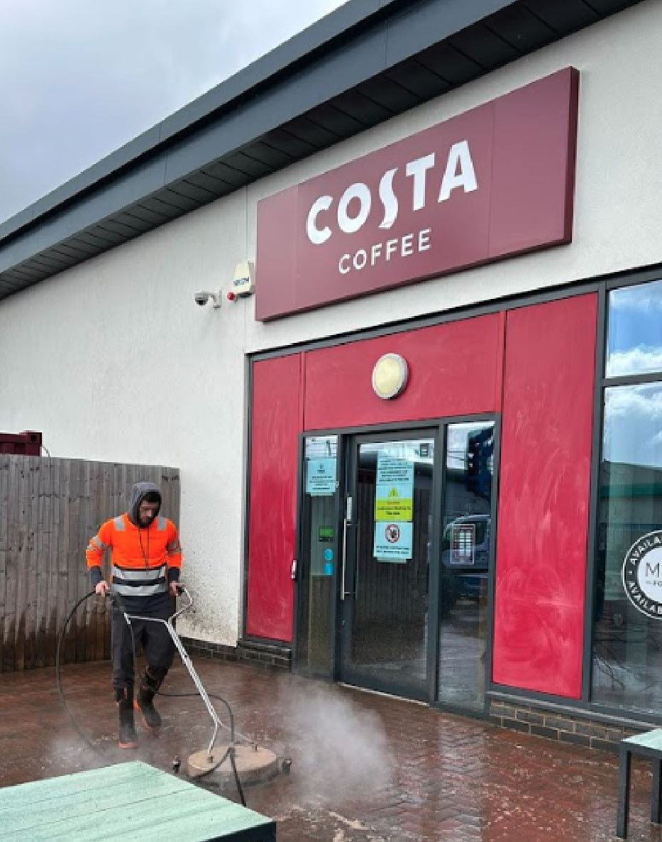 Floor cleaning outside Costa Coffee